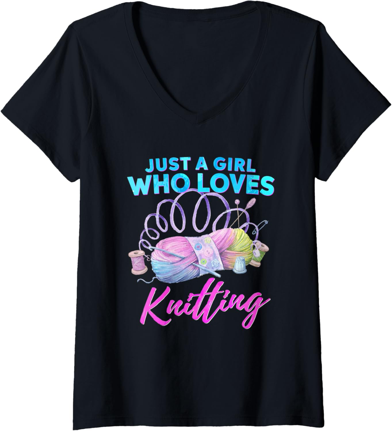 Womens Just A Girl Who Loves Knitting Yarn Crochet Love V-Neck