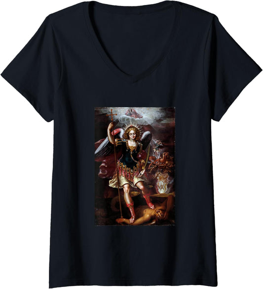 Archangel Michael Painting \/ Miguel Arcangel \/ Saint Michael V-Neck