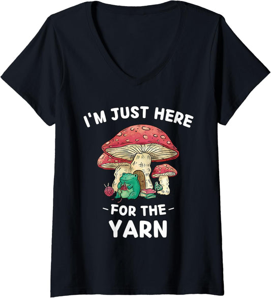Womens Kawaii Cute Frog I'm Just Here For The Yarn V-Neck