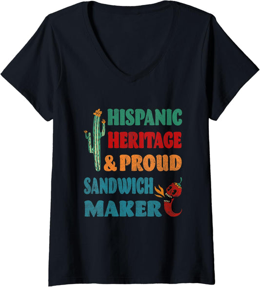 Womens Hispanic Heritage & Proud Sandwich Maker V-Neck