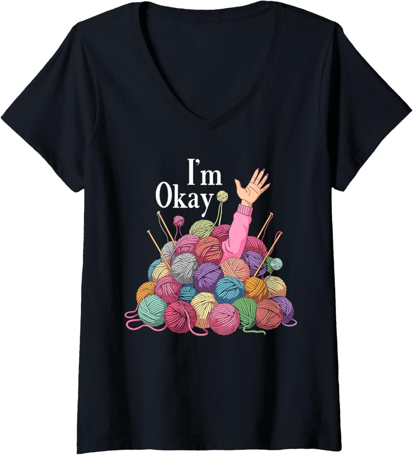 Womens Im okay crochet for women funny knitting I'm okay yarn V-Neck