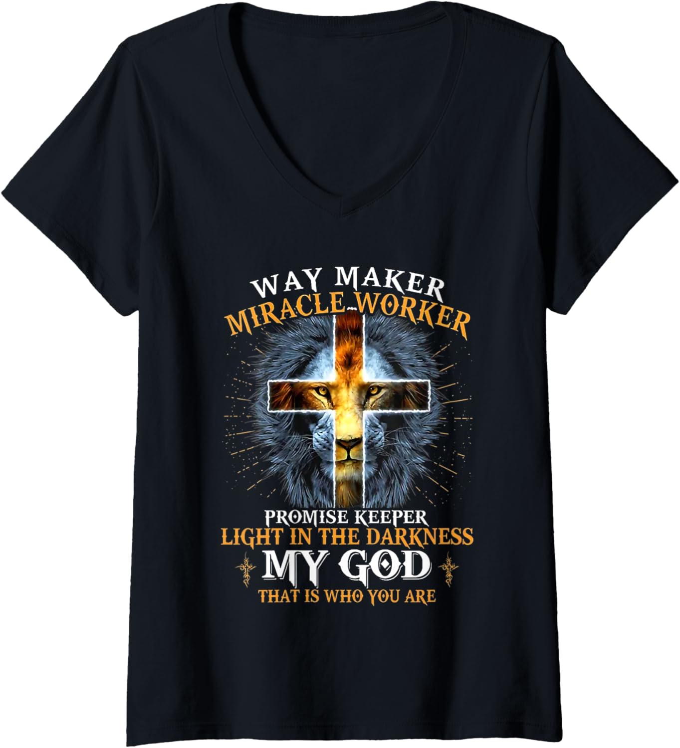 Womens way maker miracle worker promise keeper V-Neck