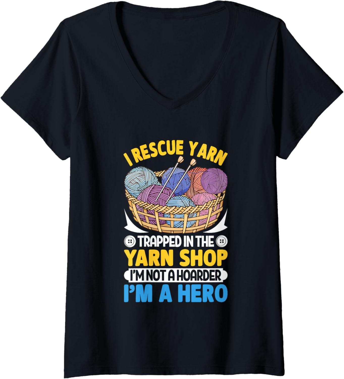 Womens I Rescue Yarn Trapped In The Yarn Shop V-Neck