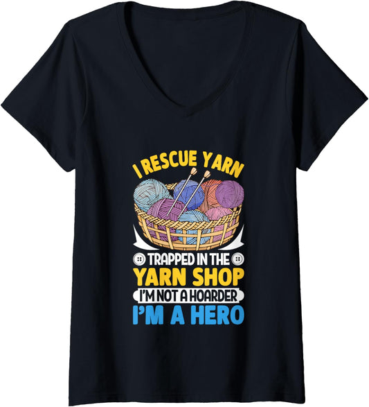 Womens I Rescue Yarn Trapped In The Yarn Shop V-Neck