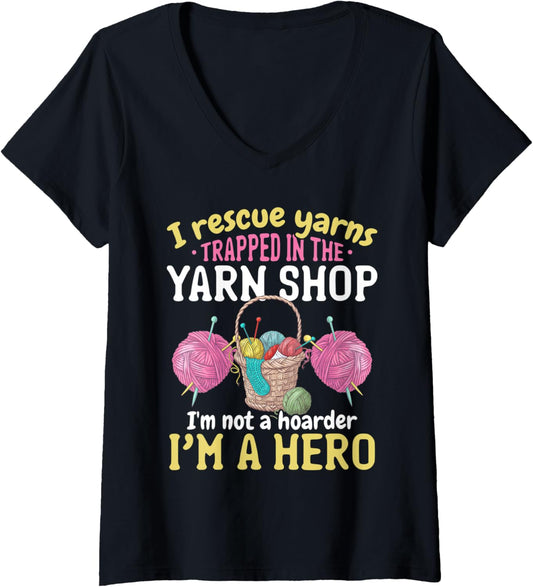 Womens Knitting Knittwear - I rescue yarns trapped in the yarn shop V-Neck