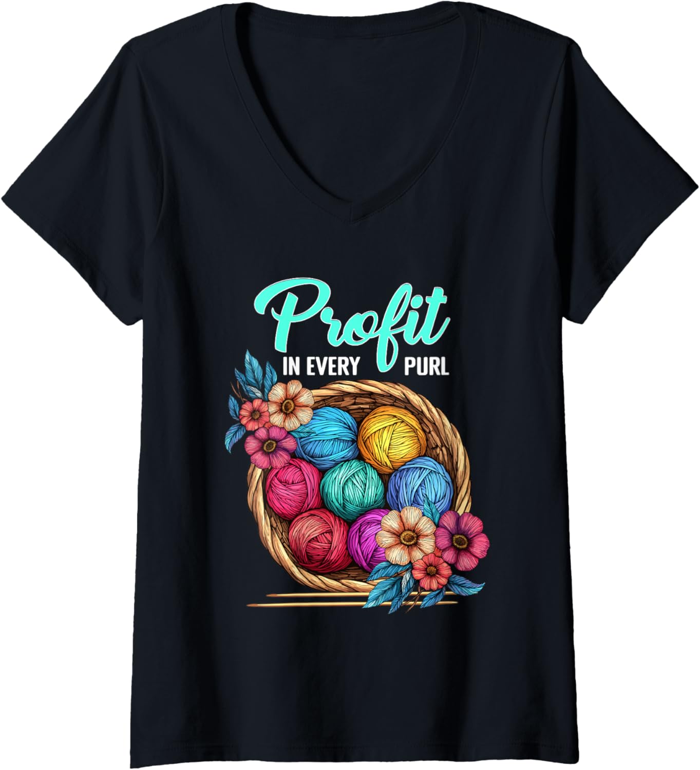 Womens Profit In Every Purl Knitting Humor Funny Saying Yarn Lovers V-Neck