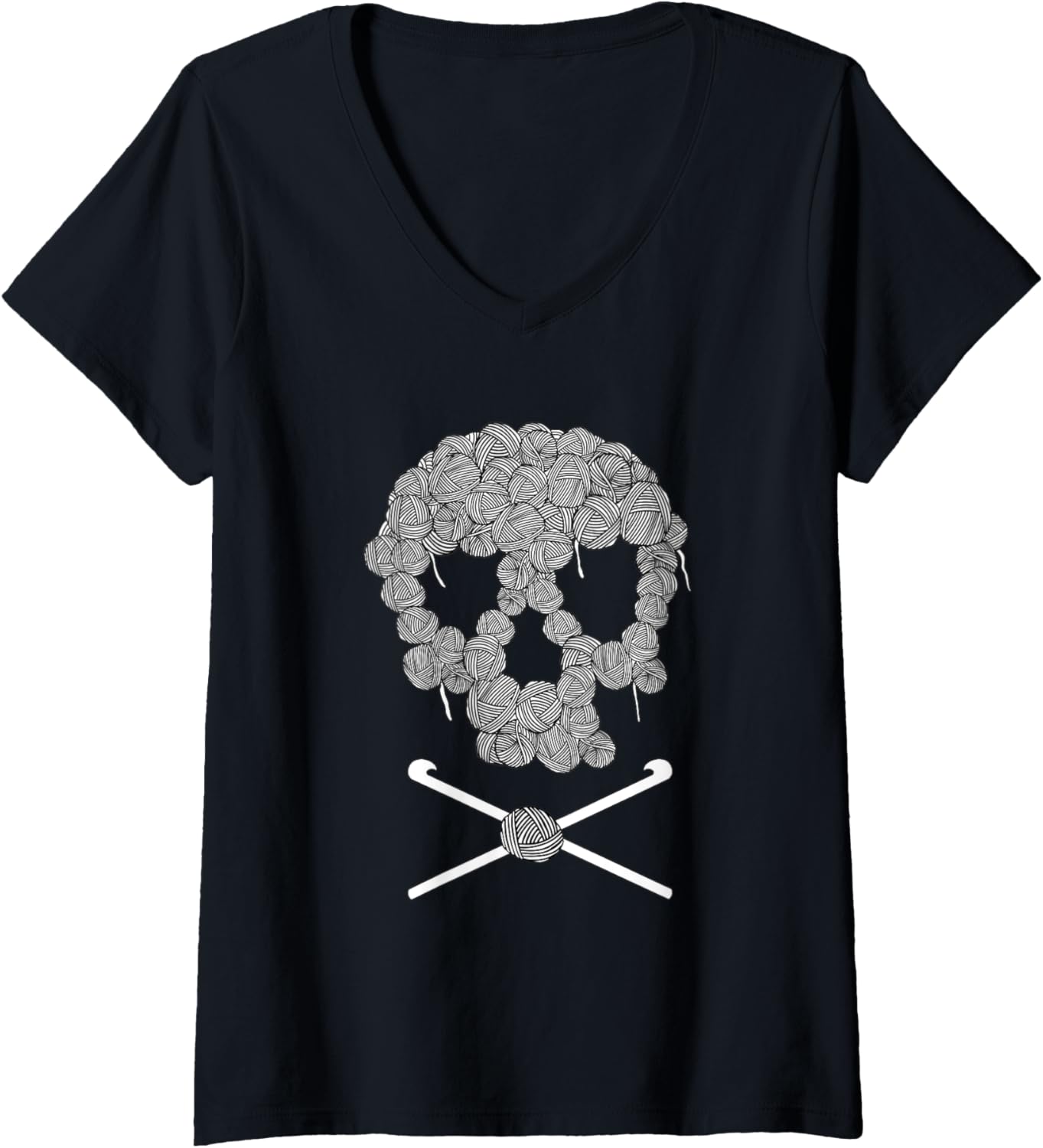 Womens Halloweeen Skull Crochet Lovers Yarn Funny Skeleton gift V-Neck