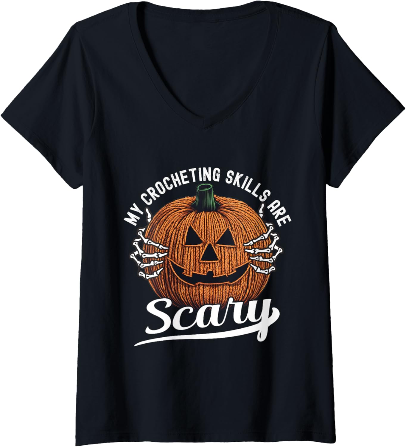 Crochet Yarn Halloween Pumpkin Yarn Lovers Funny Crocheters V-Neck