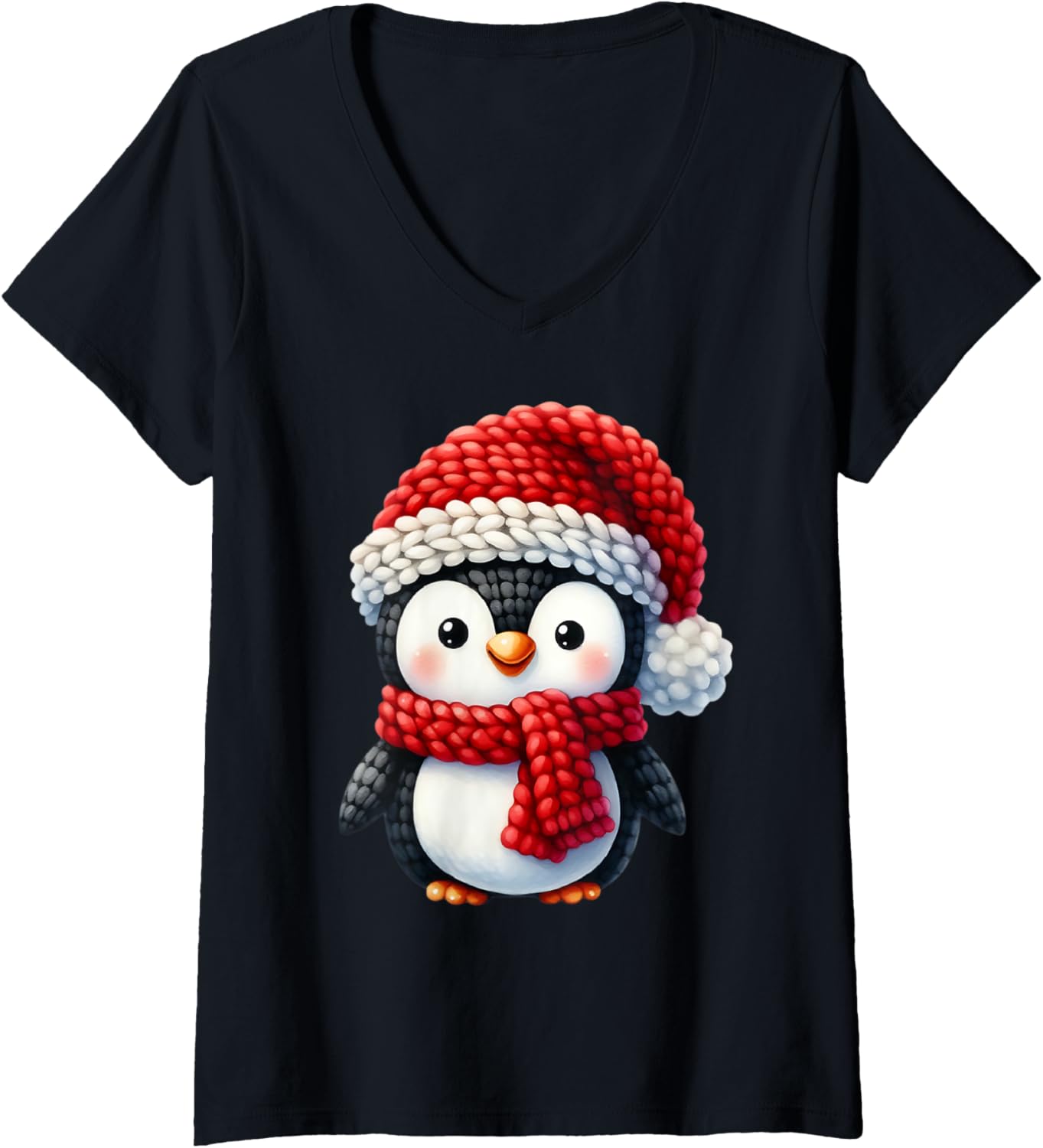 Womens Yarn Christmas Penguin for Knitting and Crocheting Women V-Neck