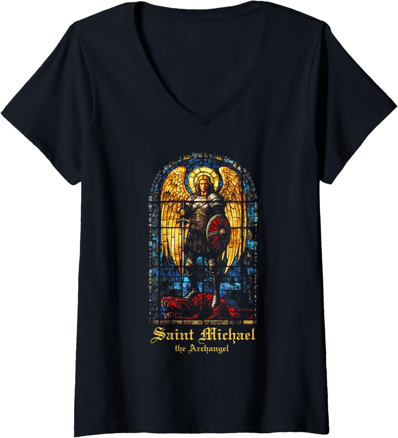 Womens Saint Michael The Archangel St. Michael Stained Glass V-Neck