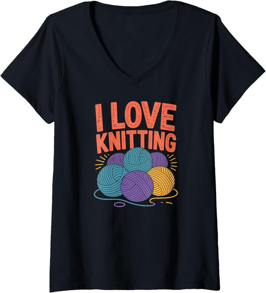 Womens I Love Knitting Yarn Enthusiasts Art V-Neck