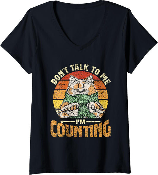 Don't Talk To Me I'm Counting Yarn Knit Knitter Knitting V-Neck