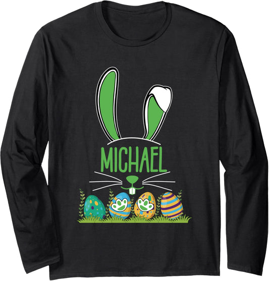 Bunny Matching Family Easter Day Kids Name Michael Long Sleeve