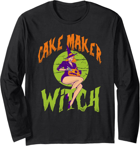Cake Maker Witch - Funny Cake Maker Halloween Long Sleeve