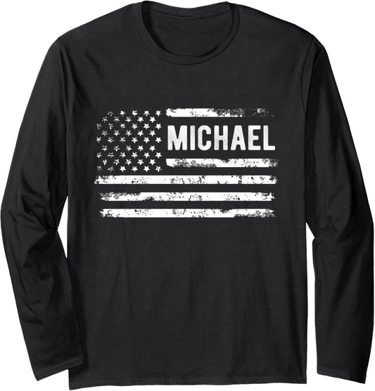 Birthday American Flag Michael American US Flag Long Sleeve