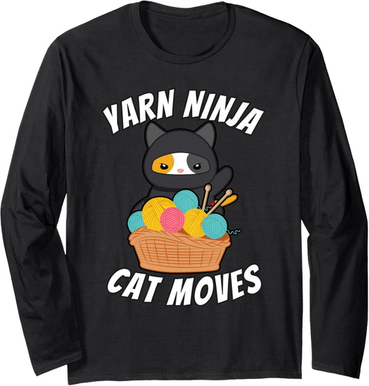 Funny Cat Lover and Yarn Enthusiast Tee - Yarn Ninja Cat Long Sleeve