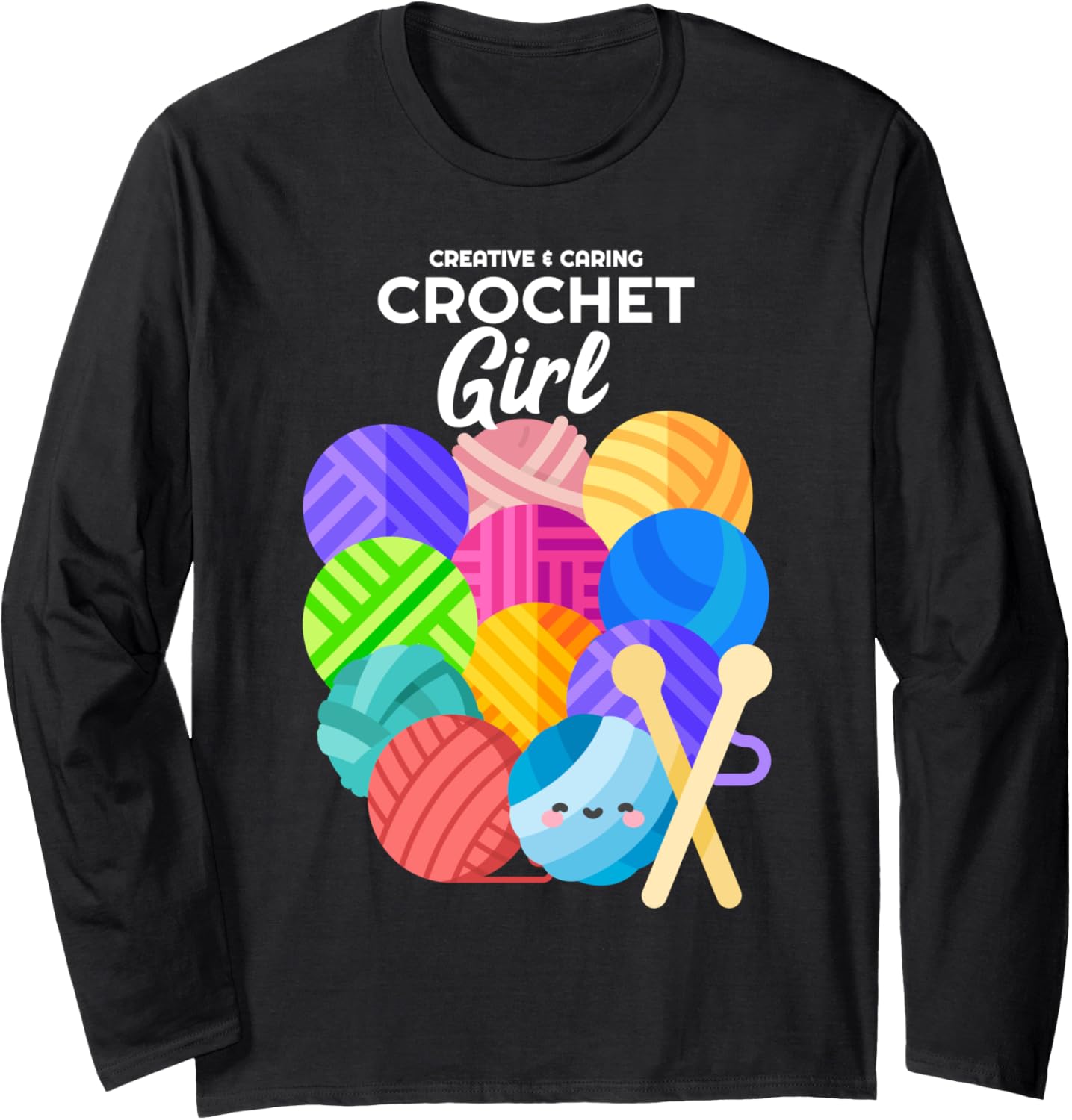 Crochet Girl Hobby Crocheter Knitter Balls of Yarn Long Sleeve