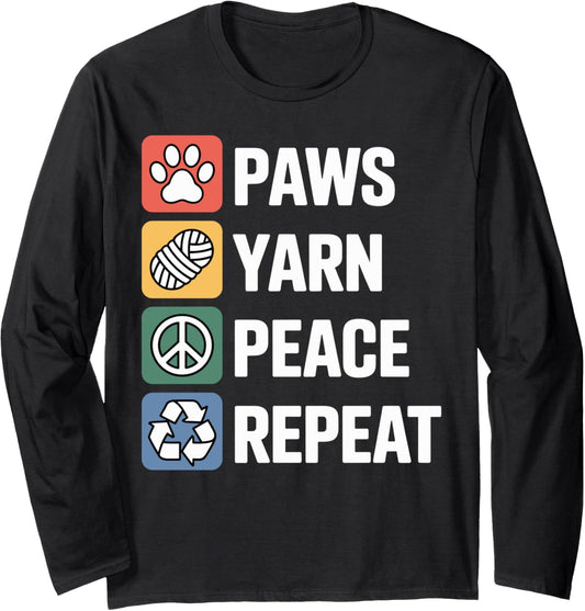 Paws Yarn Peace Repeat Funny Crocheting Long Sleeve