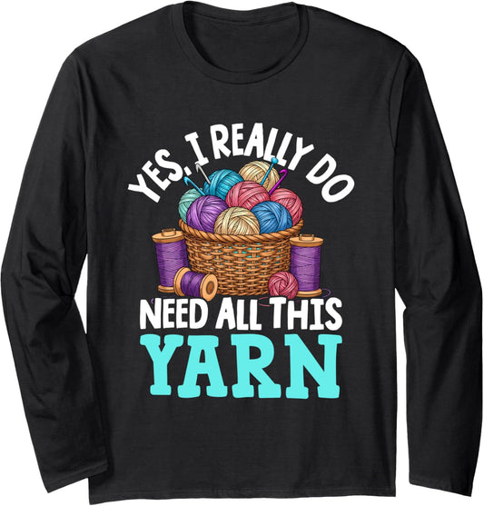 Colorful Yarn Basket Knitting Lover's Dream Long Sleeve