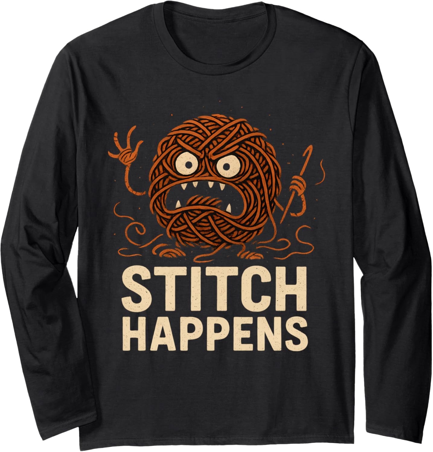 Funny Angry Yarn Ball Funny Crochet Meme Long Sleeve