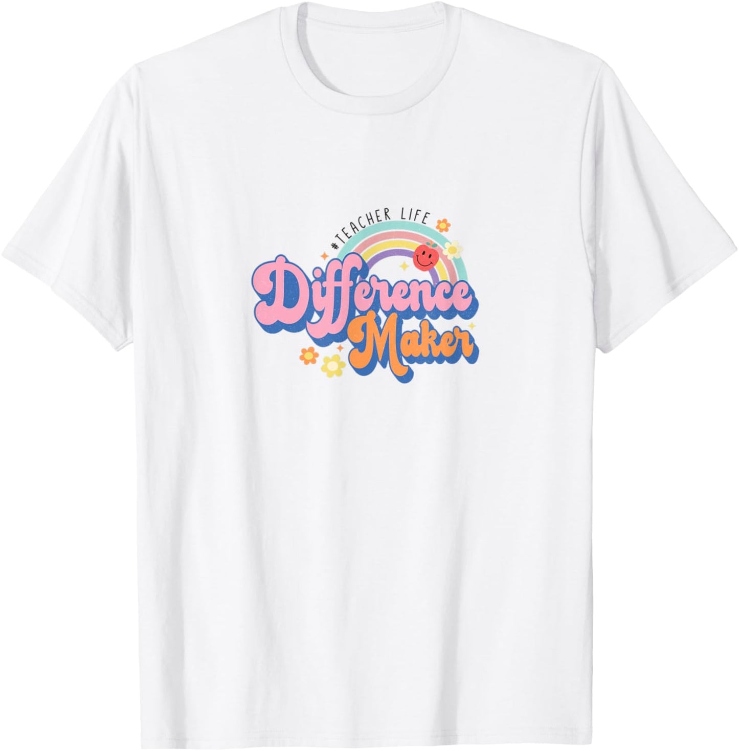 Retro Rainbow Teacher Difference Maker T-Shirt for Men Women