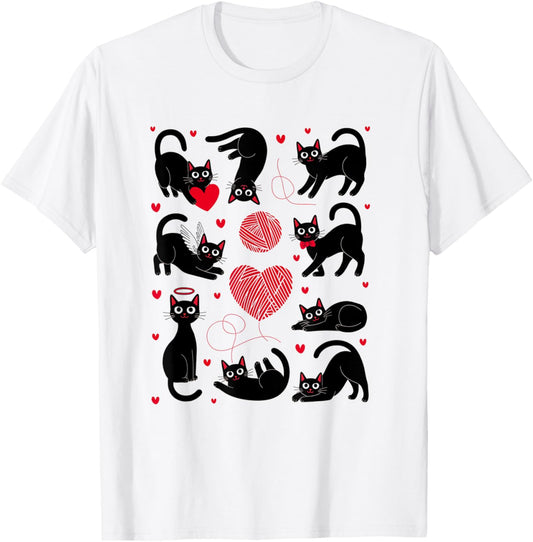 Black Cats Red Yarn and Hearts Cat Lovers Men Women