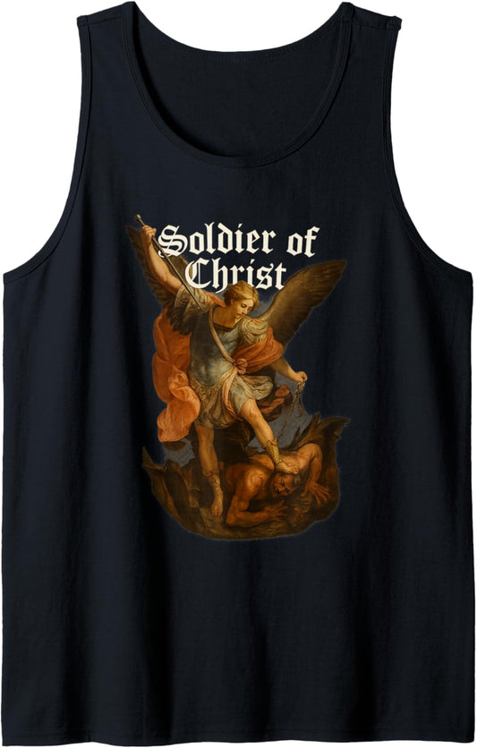Archangel Michael Defeats Satan - Soldier of Christ Tank Top