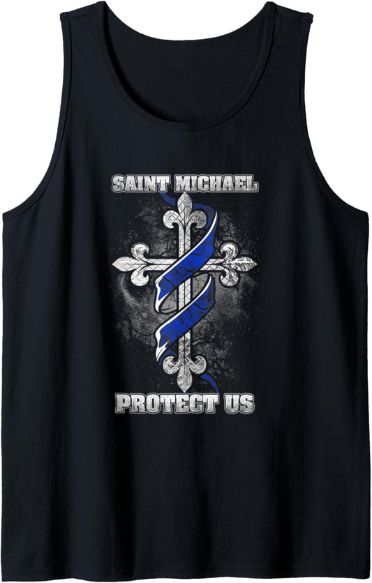 Thin Blue Line St. Michael Protect Us T-shirt Tank Top