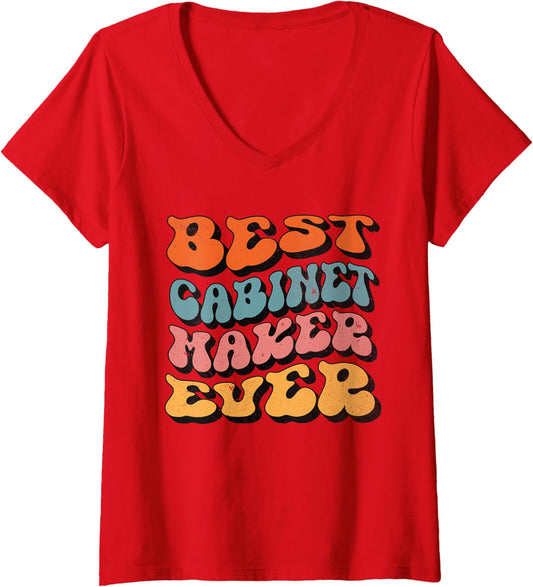 Best Cabinet Maker Ever, Retro Groovy Cabinet Maker Squad V-Neck