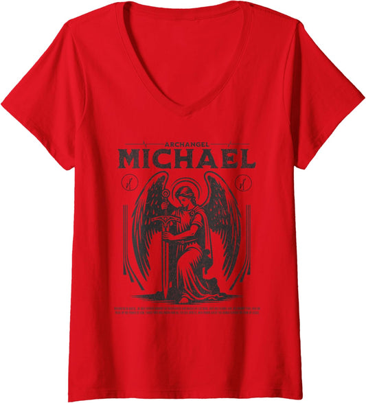 Womens Prayer of Archangel Michael Religious V-Neck