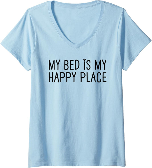 Womens My Bed is My Happy Place Kids Girls Sleeping Nap Pajama V-Neck