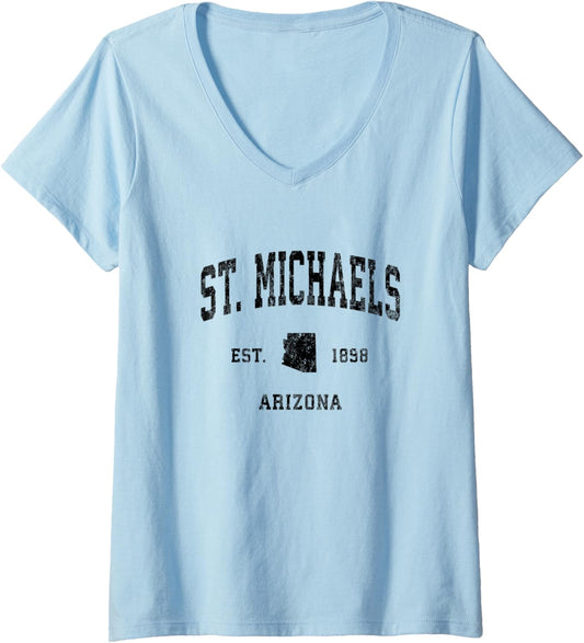 Womens St. Michaels Arizona AZ Vintage Athletic Black Sports Design V-Neck