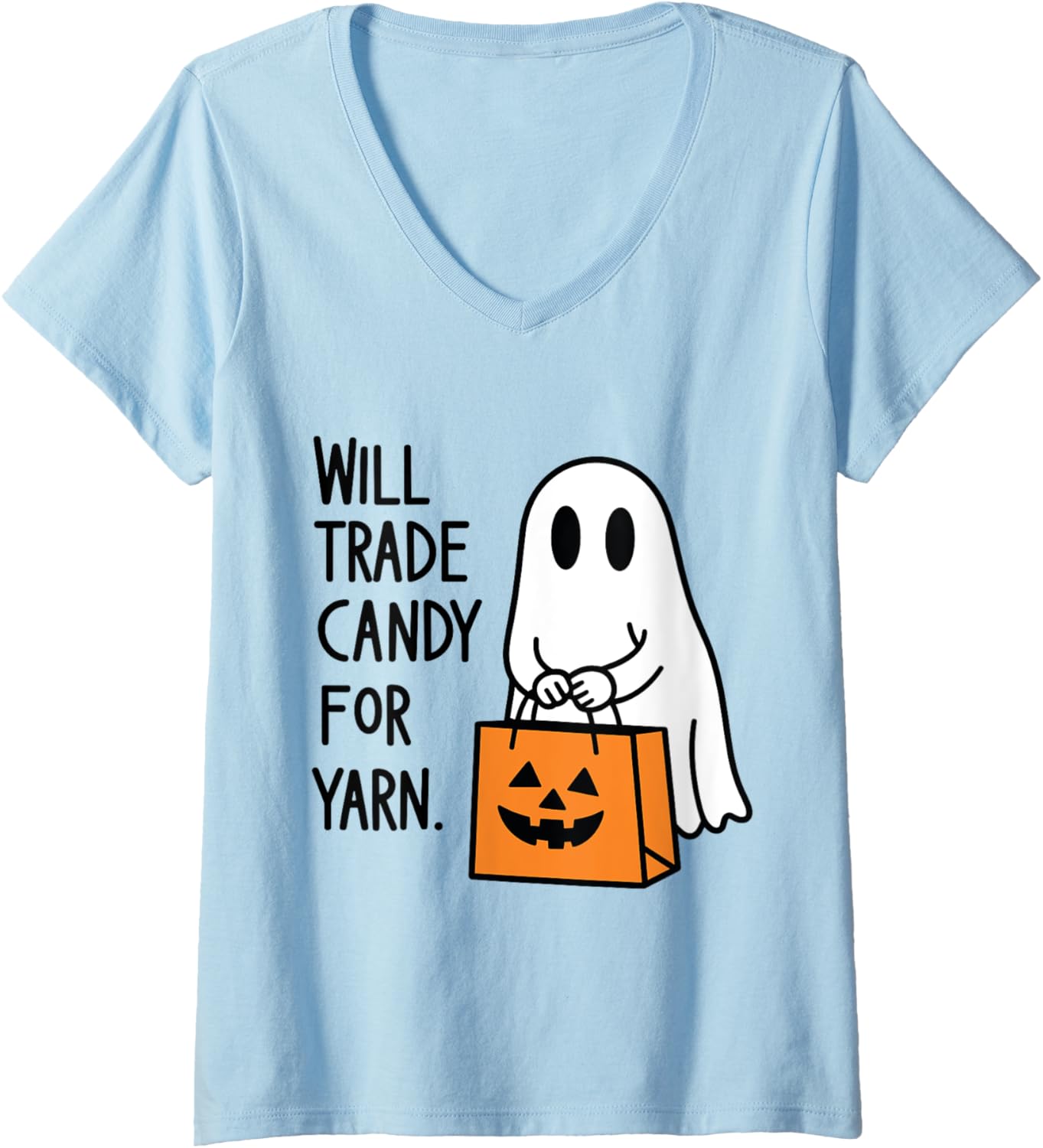 Womens Will trade candy for yarn ghost halloween V-Neck