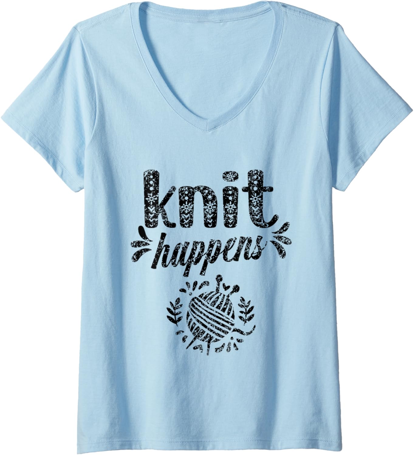 Womens Knit Happens Hobby Yarn Knitting Knitter V-Neck