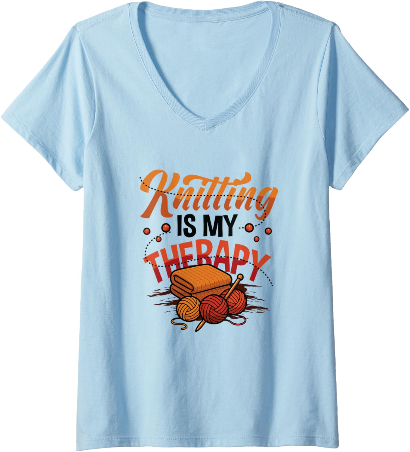 Womens Knitting is My Therapy Yarn Knitting V-Neck