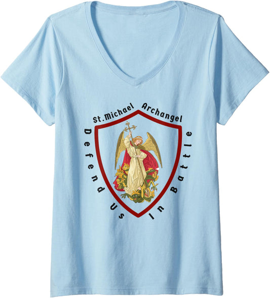 Womens Saint Michael the archangel, defend us in battle V-Neck