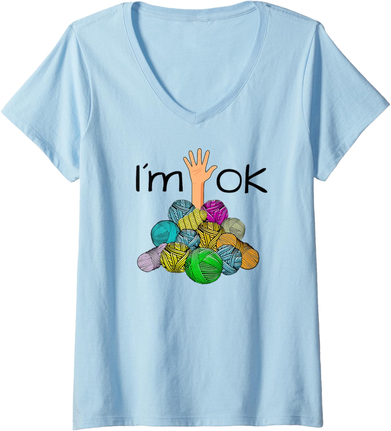 Womens I\u2019m Ok - Funny Crochet And Knitting Yarn Mess V-Neck