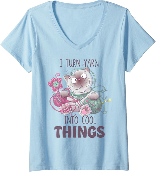 Womens Sewing Girl Knitting Knitter I Turn Yarn Into Cool Things V-Neck