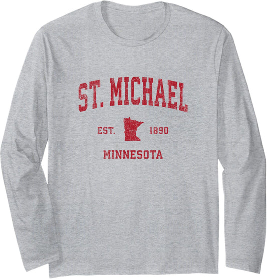 St. Michael Minnesota MN Vintage Sports Design Red Print Long Sleeve