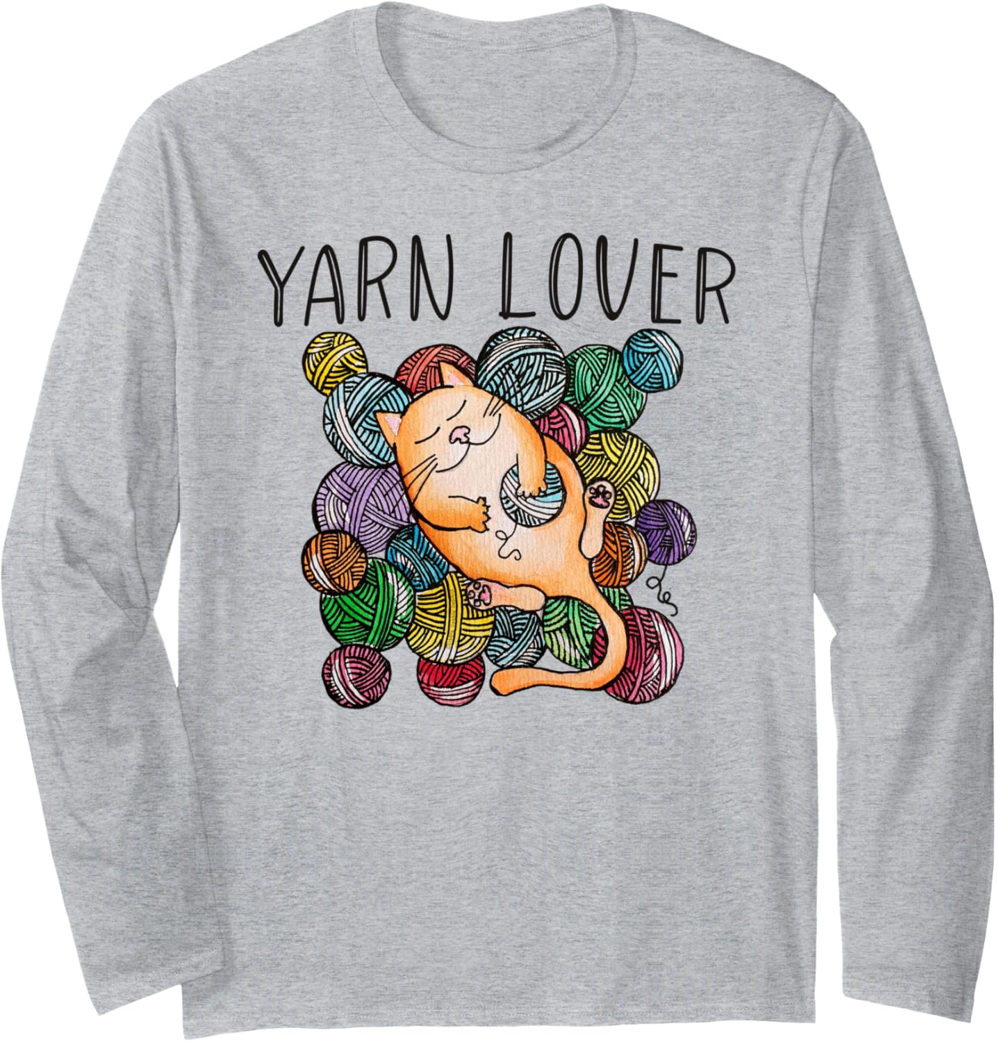 Adorable Knitting and Crochet Happy Cat Yarn Lovers Long Sleeve