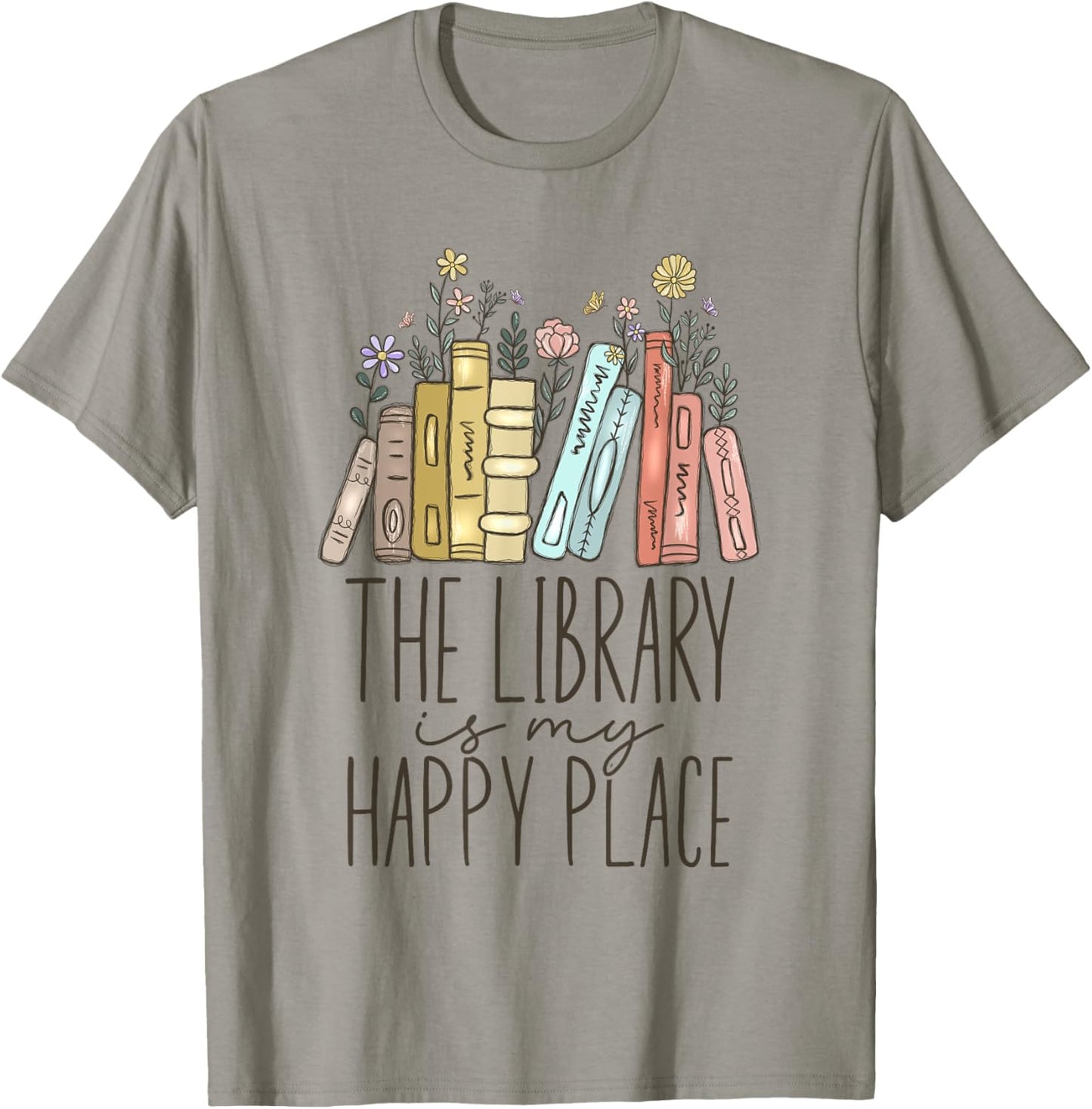 Book Worm Shop The Library Is My Happy Place Unisex-Kids T-Shirt Grey Small