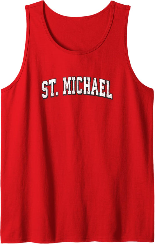 St. Michael Minnesota Vintage Athletic Sports B&W Print Tank Top