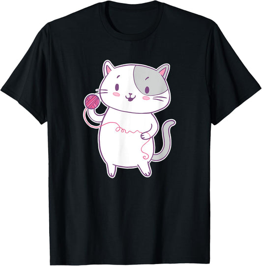 Cute Cat Playing With Yarn Pet Men Women Kids