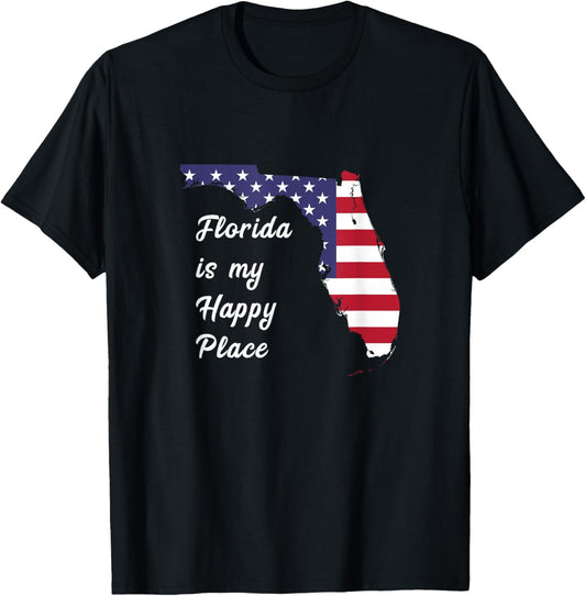 Florida Is My Happy Place FL State USA American Flag T-Shirt for Women Kids Men