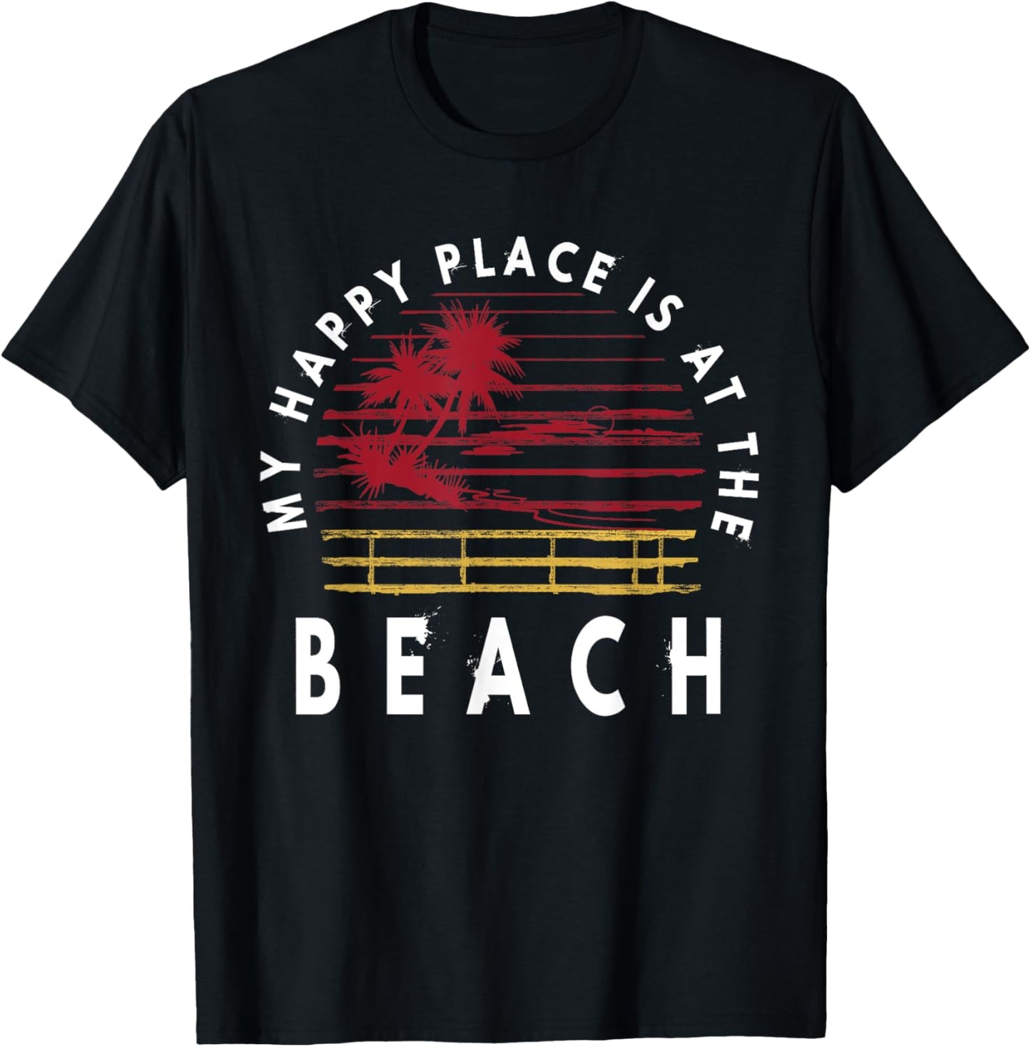 Retro My Happy Place Is At The Beach Shirt Funny Summer