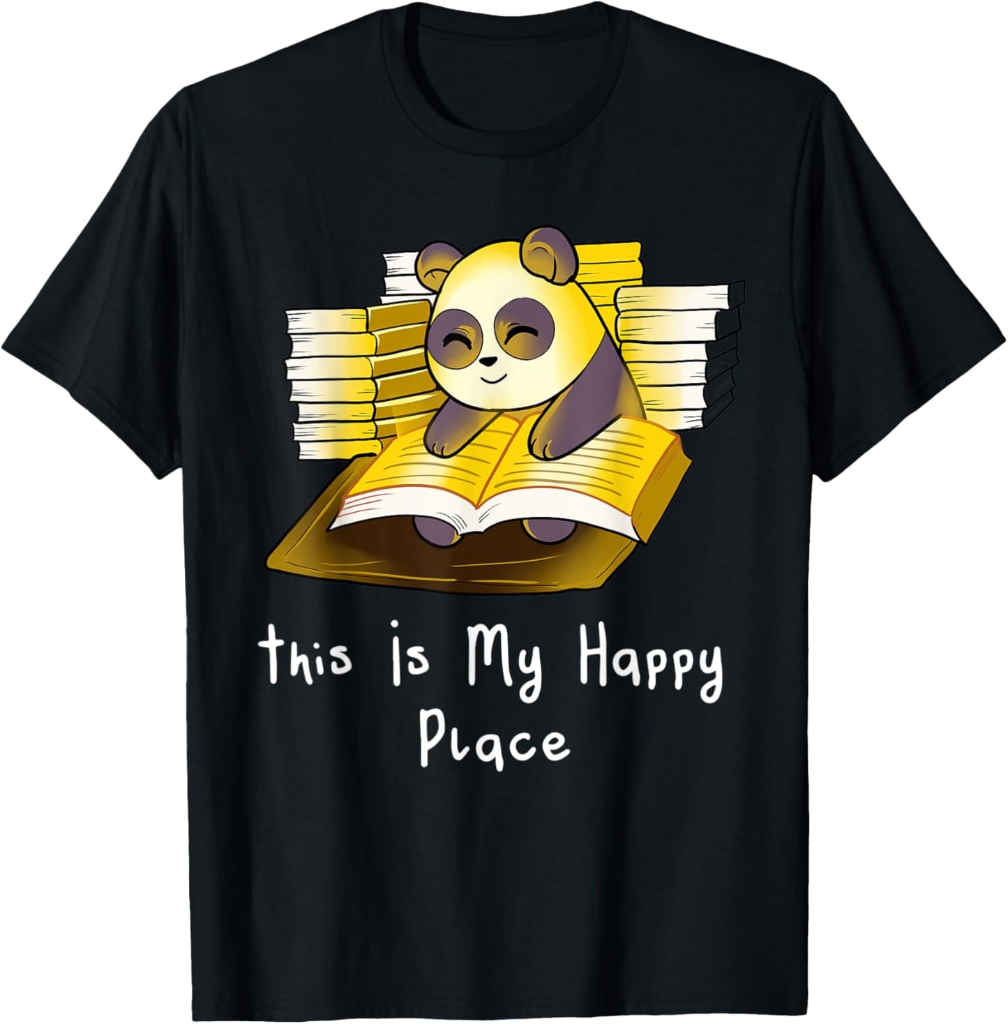 Funny Panda Reading Books T-Shirt Happy Place Library Shirt