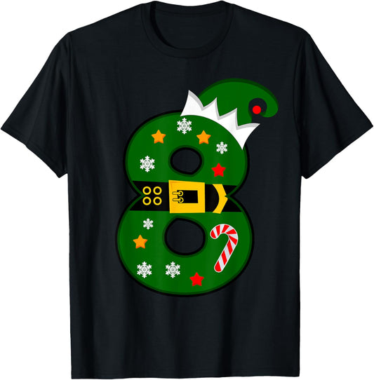 8 Year Old Christmas ELF 8th Birthday Kids Cute Tee Funny