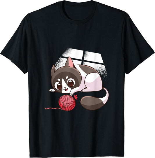 Cute Cat Playing With Yarn Kawaii Animal Graphic