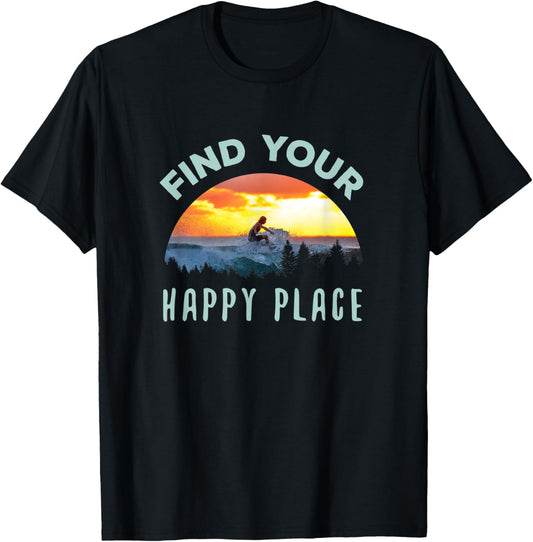 Find Your Happy Place Surfing - Vintage Wave Retro Sunset