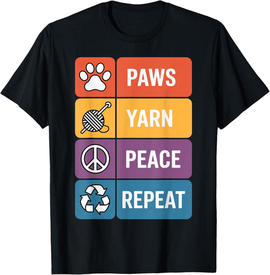 Paws Yarn Peace Repeat Crochet Funny Crocheting